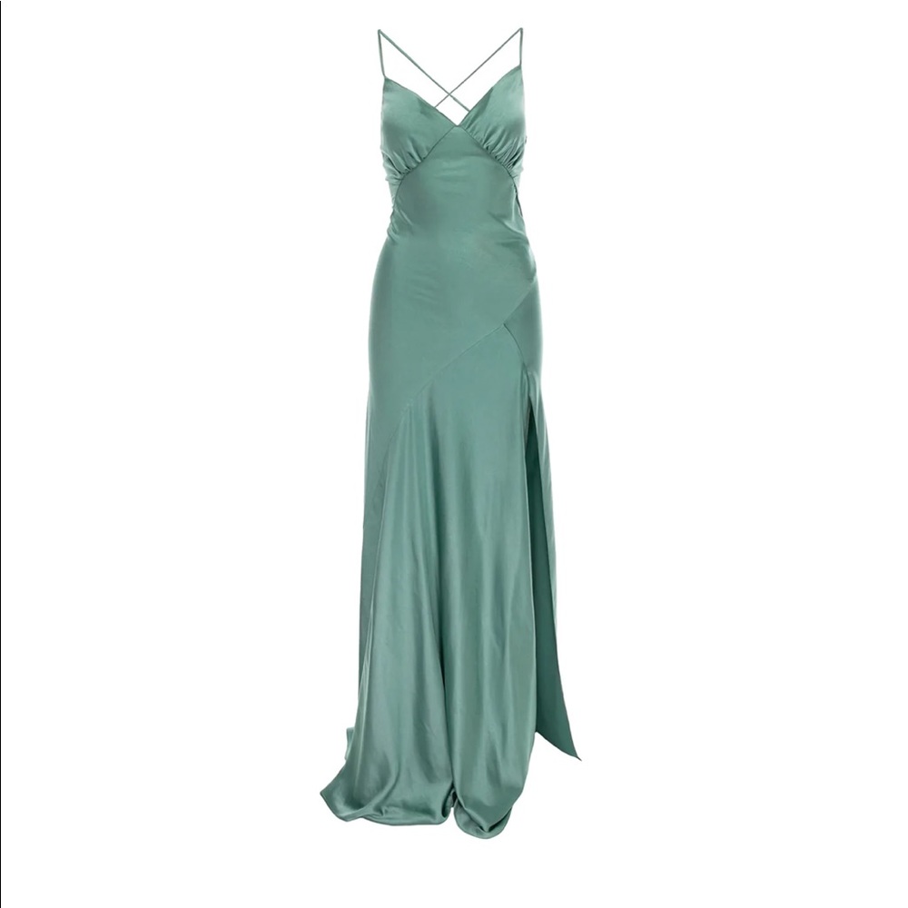 Roserry SEVILLE SATIN MAXI DRESS IN OCEAN BLUE GREEN M/L